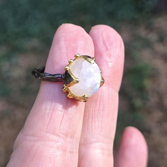 Moonstone 8k Sterling Gold & Rhodium Ring Sz8 - Picture 14 of 16